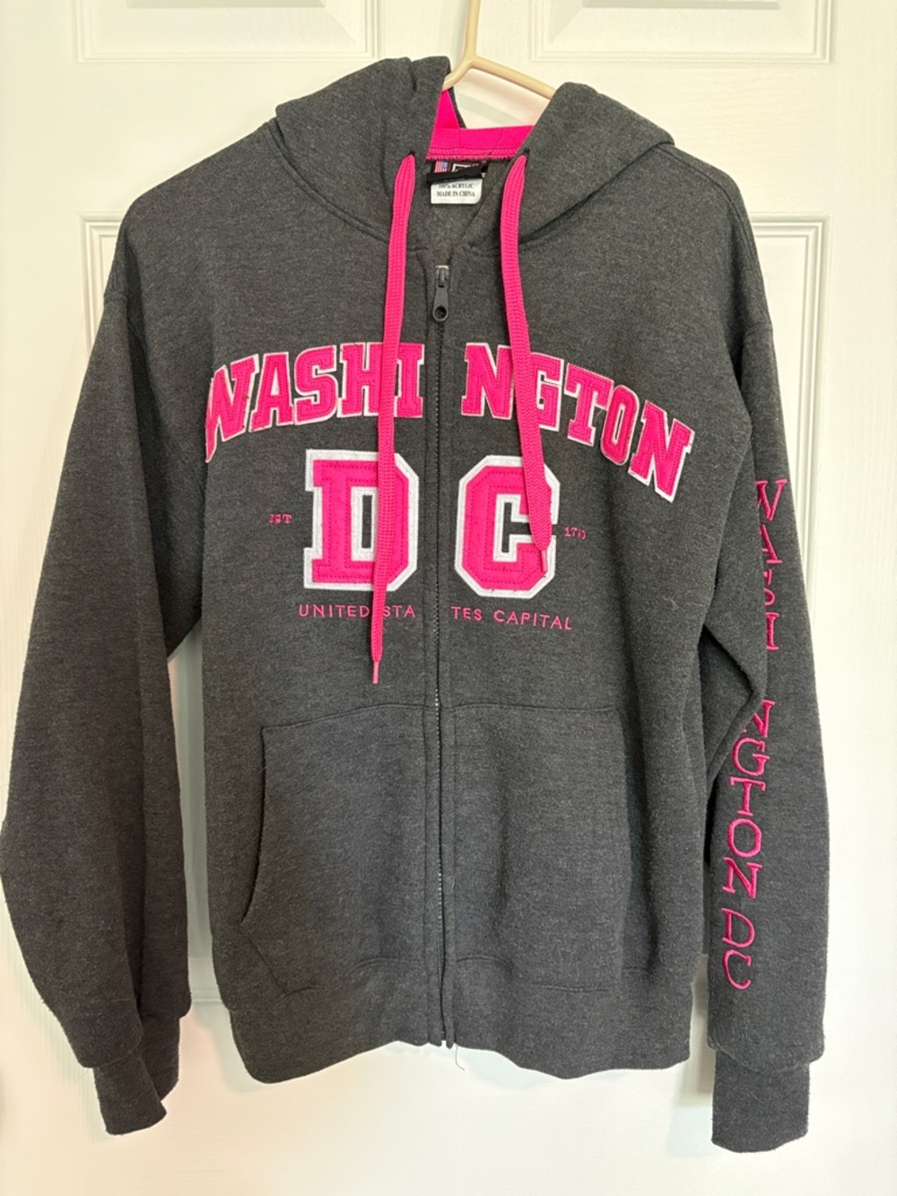 DC Gray Hoodie with Hot Pink Washington DC Lettering